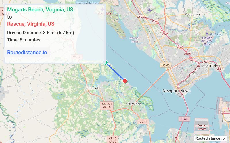 Route map from Mogarts Beach to Rescue