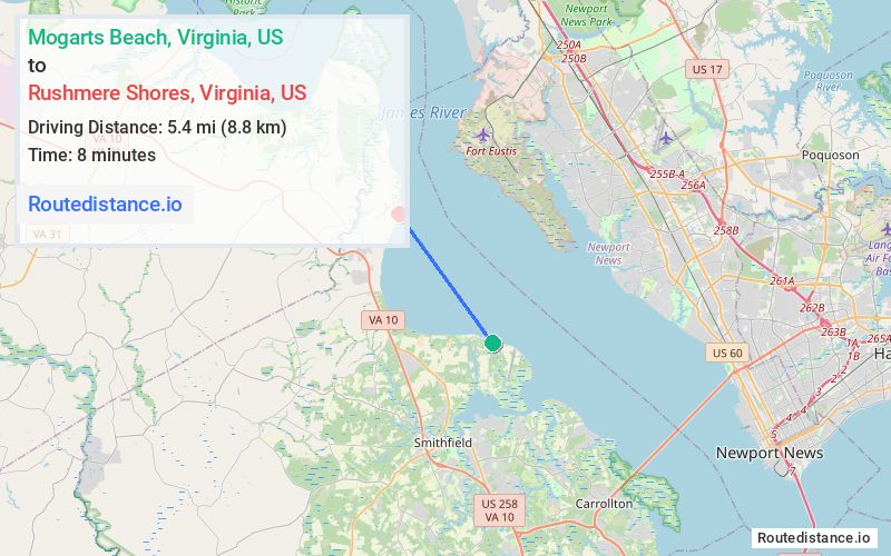Route map from Mogarts Beach to Rushmere Shores