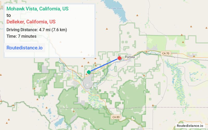 Route map from Mohawk Vista to Delleker