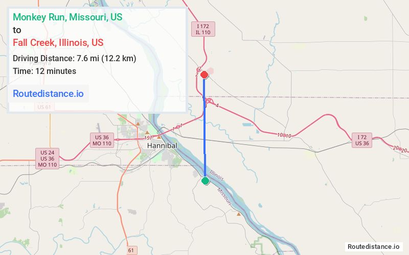 Distance from Monkey Run to Fall Creek