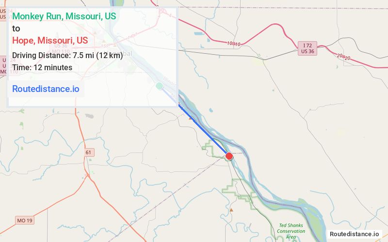 Distance from Monkey Run to Hope