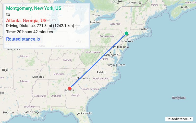 Route map from Montgomery to Atlanta