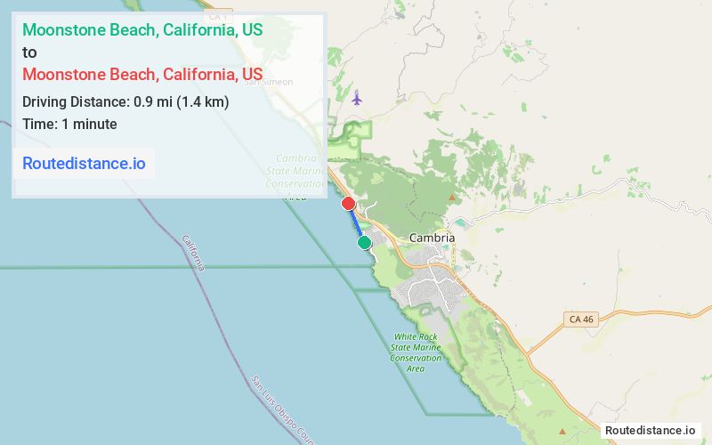 Route map from Moonstone Beach to Moonstone Beach