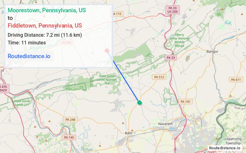 Distance from Moorestown to Fiddletown