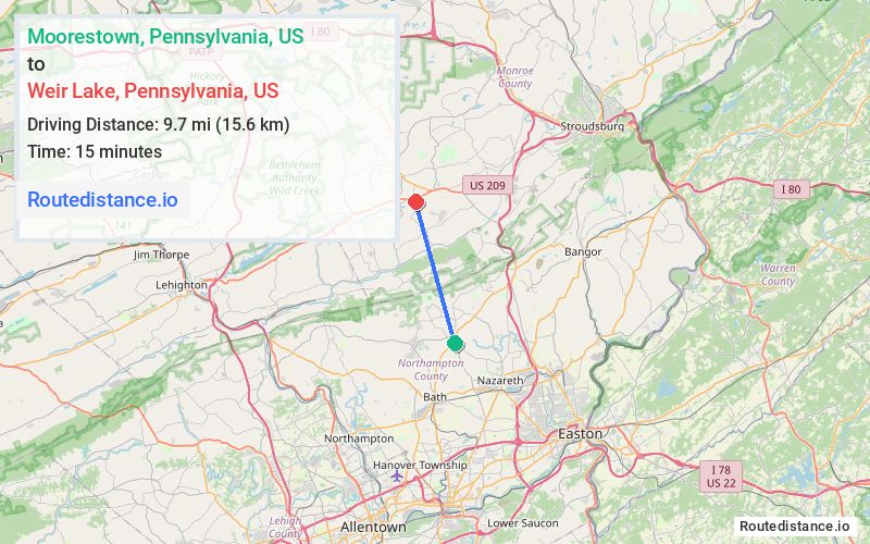 Distance from Moorestown to Weir Lake