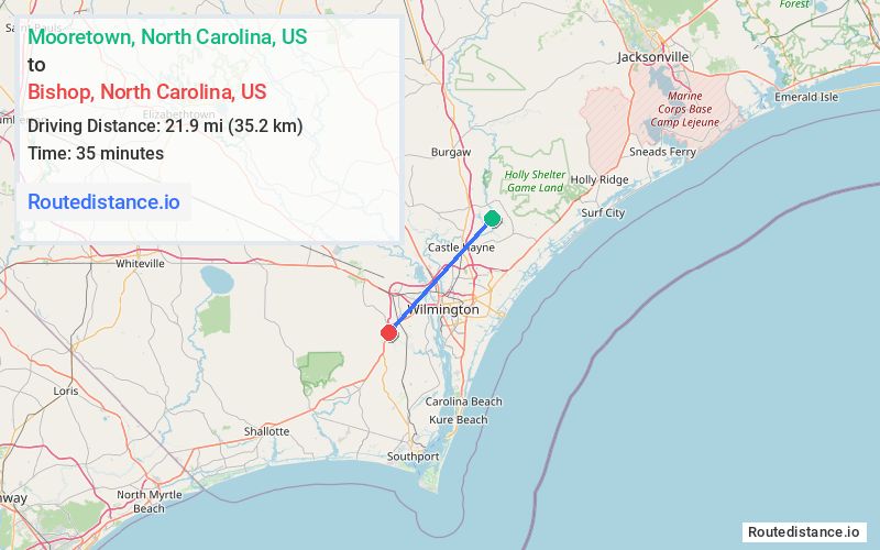 Distance from Mooretown to Bishop