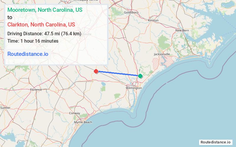Distance from Mooretown to Clarkton
