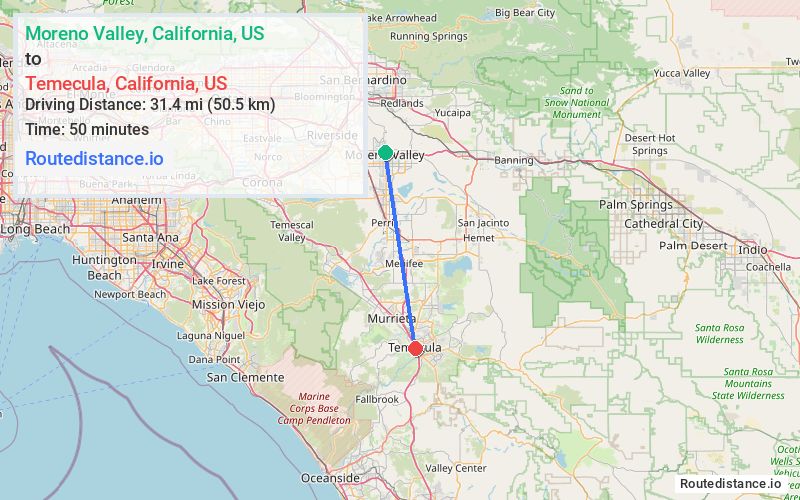 Distance from Moreno Valley to Temecula