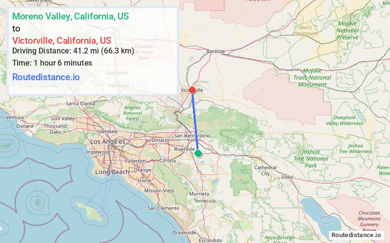 Route map from Moreno Valley to Victorville