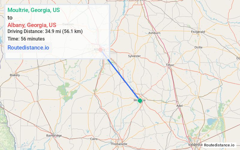 Route map from Moultrie to Albany