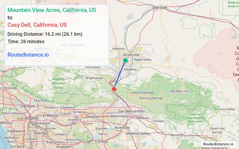 Route map from Mountain View Acres to Cosy Dell