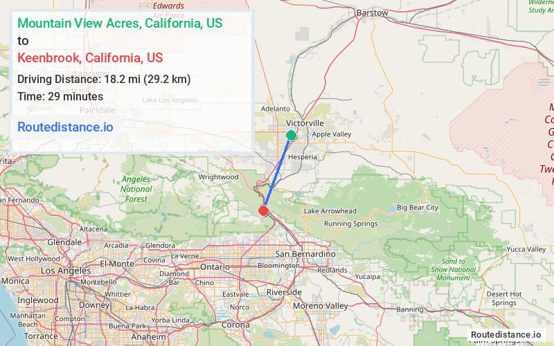 Route map from Mountain View Acres to Keenbrook