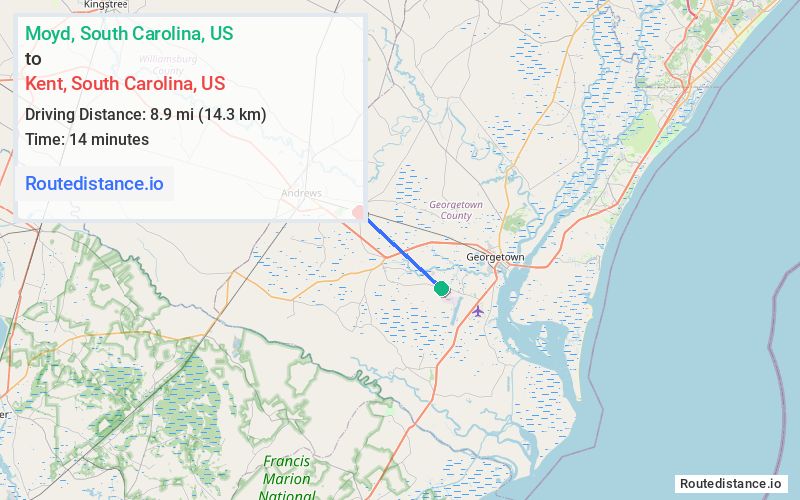 Route map from Moyd to Kent
