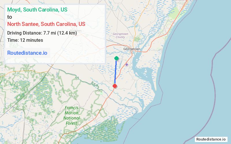 Route map from Moyd to North Santee