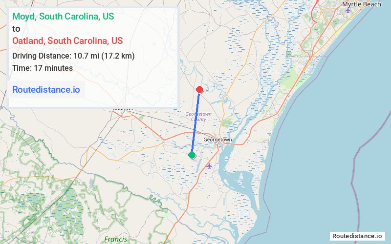 Route map from Moyd to Oatland