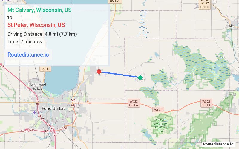 Route map from Mt Calvary to St Peter
