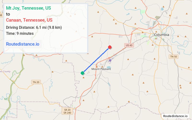 Route map from Mt Joy to Canaan