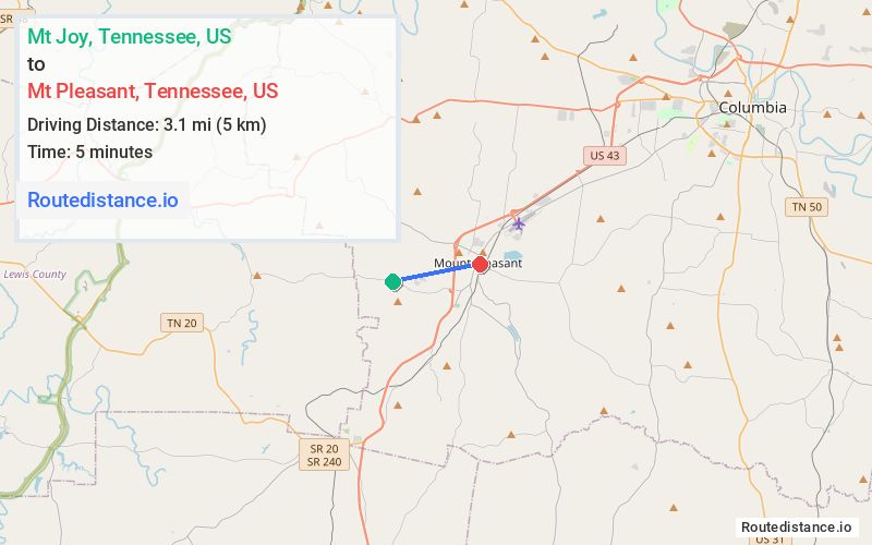 Route map from Mt Joy to Mt Pleasant