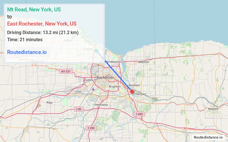 Route map from Mt Read to East Rochester