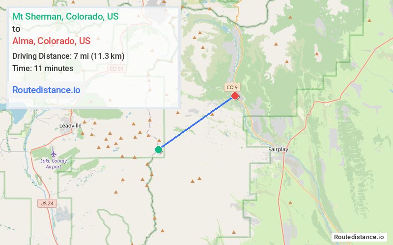 Distance from Mt Sherman to Alma
