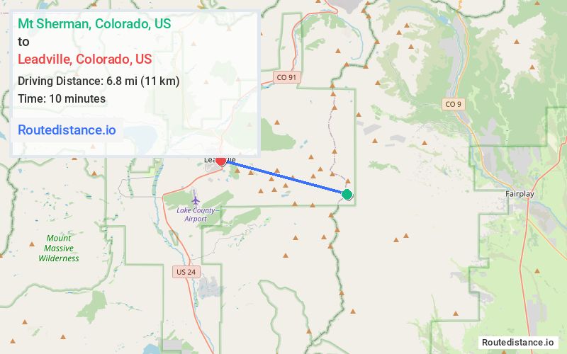 Route map from Mt Sherman to Leadville