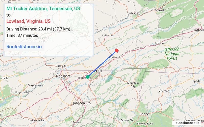Distance from Mt Tucker Addition to Lowland