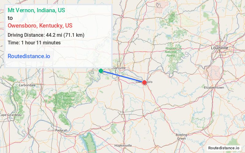 Route map from Mt Vernon to Owensboro