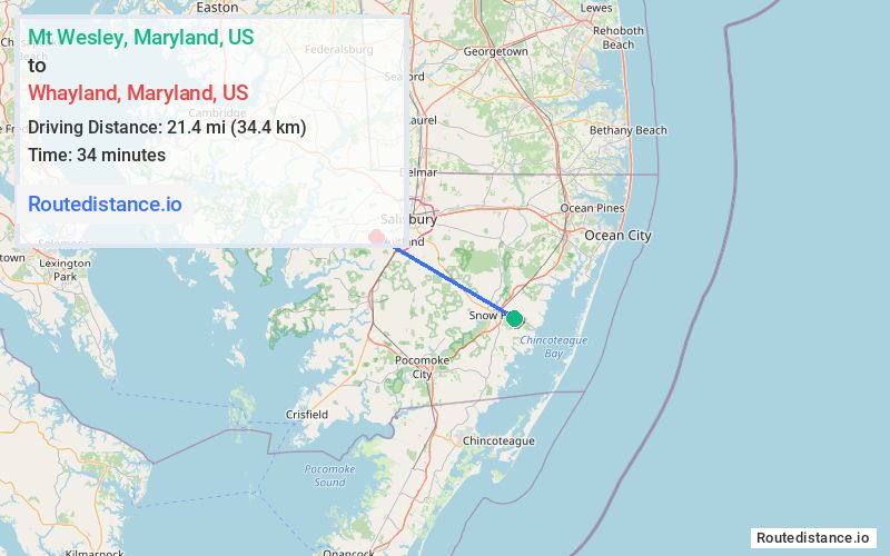 Distance from Mt Wesley to Whayland