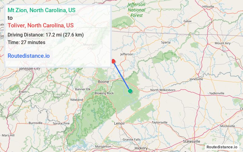 Route map from Mt Zion to Toliver