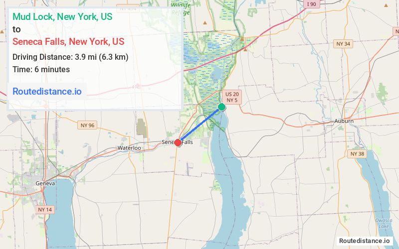 Distance from Mud Lock to Seneca Falls