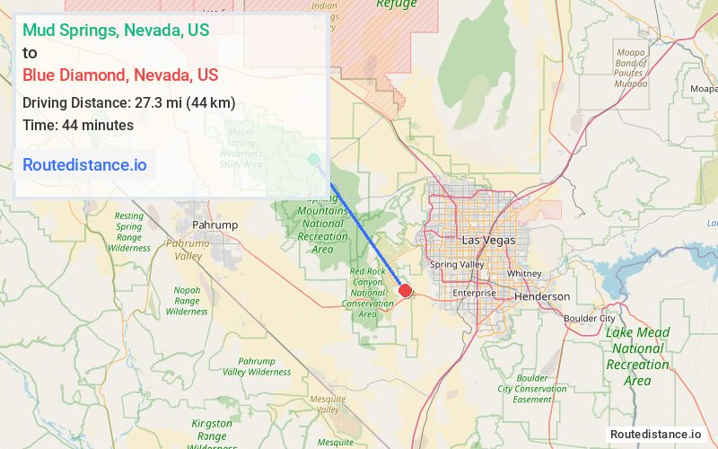 Route map from Mud Springs to Blue Diamond