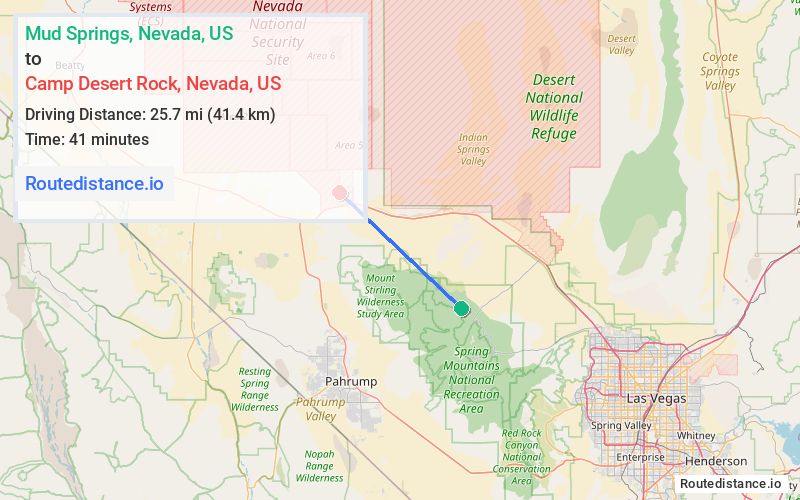 Route map from Mud Springs to Camp Desert Rock