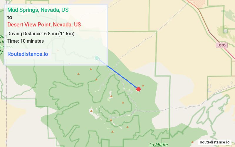 Route map from Mud Springs to Desert View Point