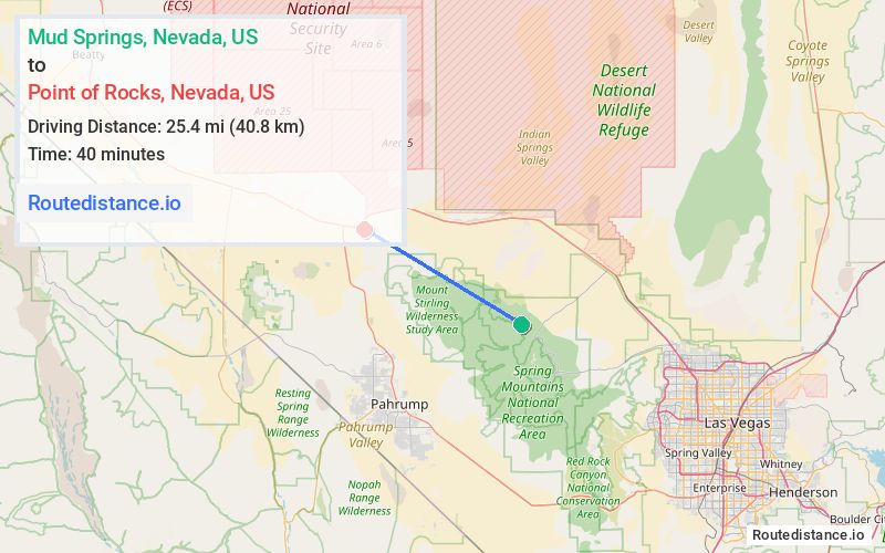 Route map from Mud Springs to Point of Rocks