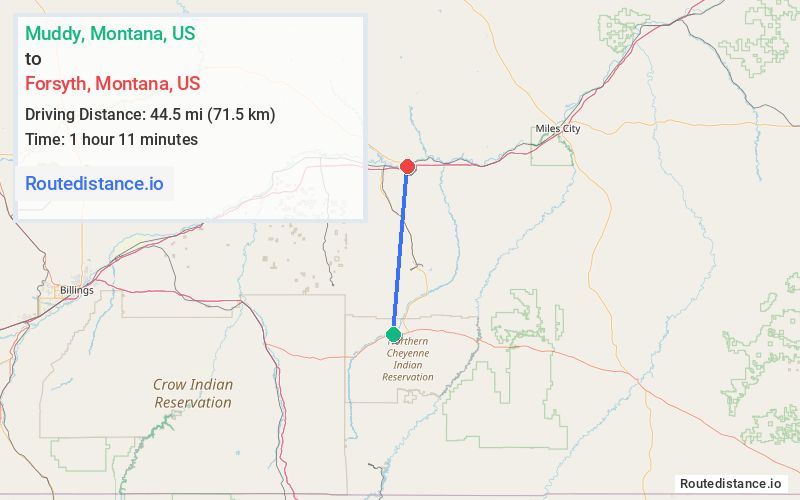 Route map from Muddy to Forsyth
