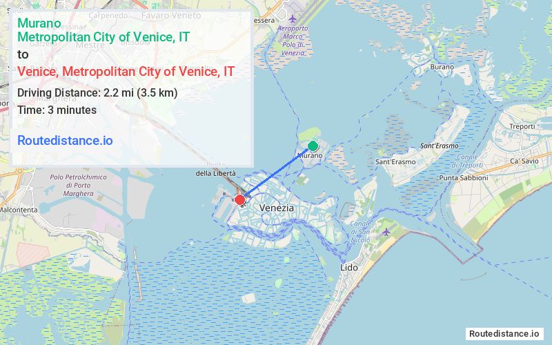 Distance from Murano to Venice