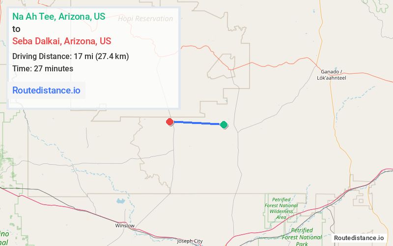 Route map from Na Ah Tee to Seba Dalkai