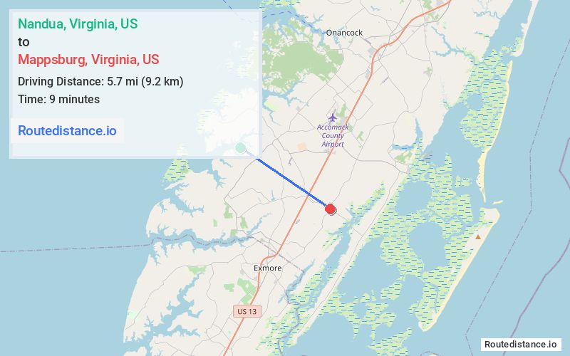 Distance from Nandua to Mappsburg
