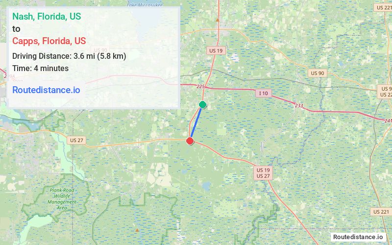 Route map from Nash to Capps