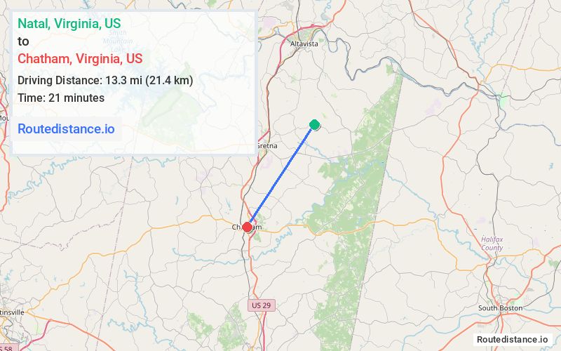 Route map from Natal to Chatham