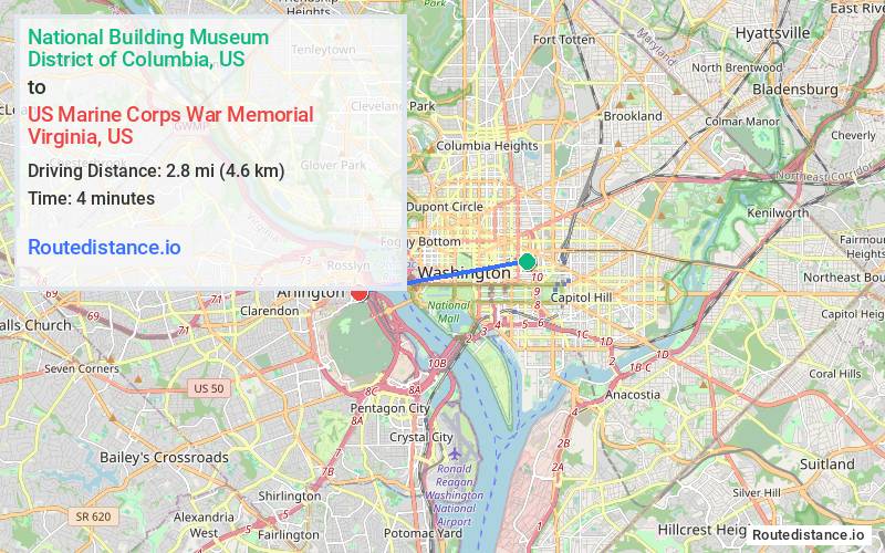 Route map from National Building Museum to US Marine Corps War Memorial