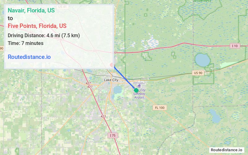 Route map from Navair to Five Points