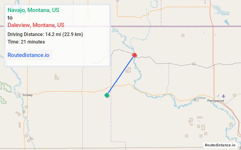 Route map from Navajo to Daleview