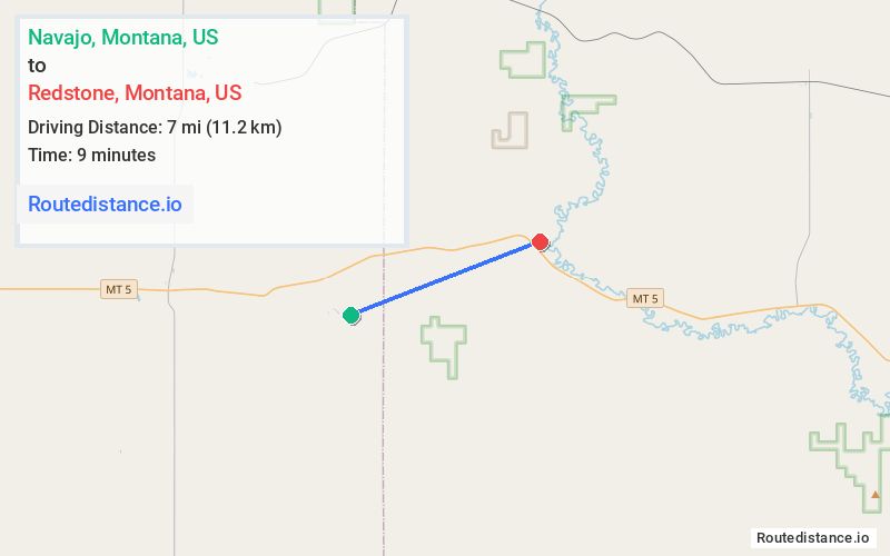 Route map from Navajo to Redstone