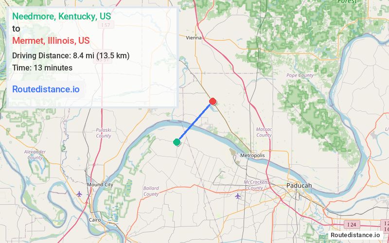 Distance from Needmore to Mermet