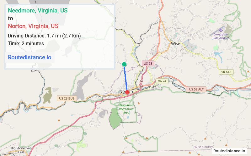 Distance from Needmore to Norton