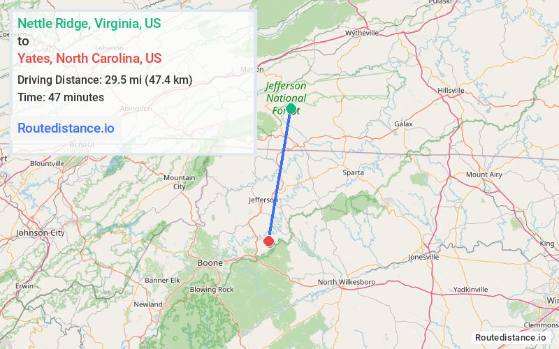 Route map from Nettle Ridge to Yates