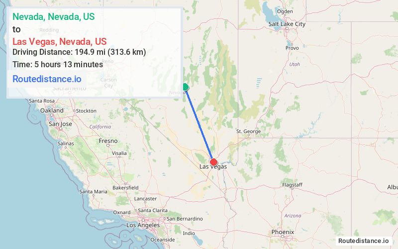 Route map from Nevada to Las Vegas