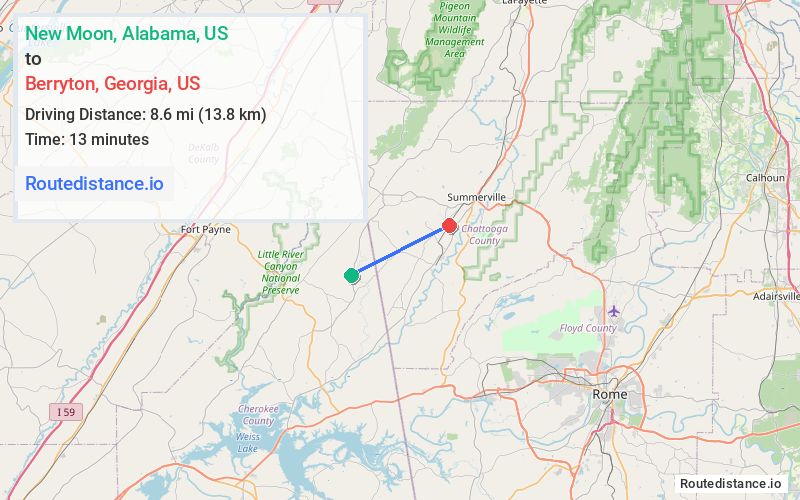 Route map from New Moon to Berryton
