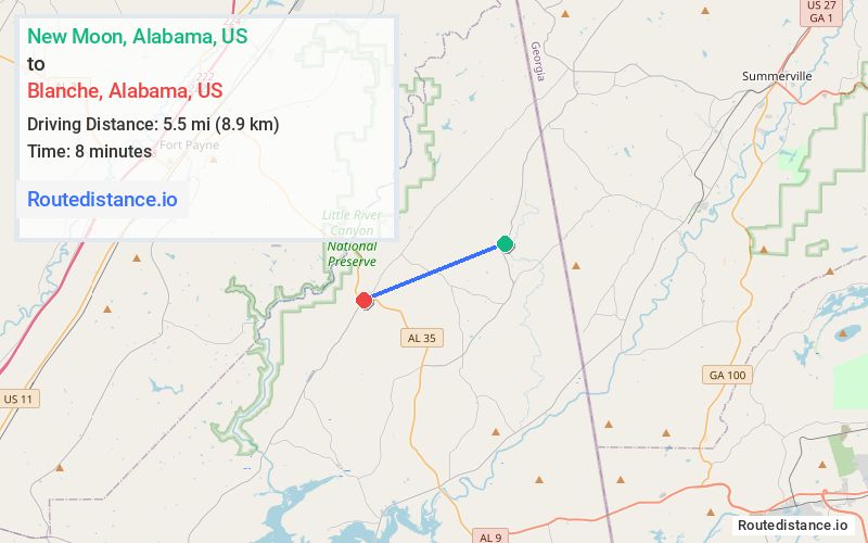 Distance from New Moon to Blanche